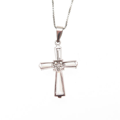 925 Sterling Round & Tapered Baguette-Cut C Z Cross Box Chain Necklace 18"