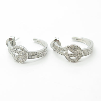 925 Sterling Silver Real White Diamond Hook & Eye Half-Hoop Drop Earrings