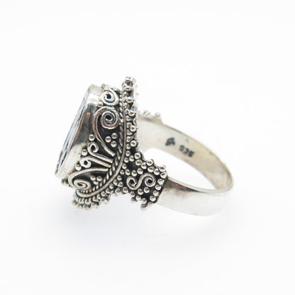 SAMUEL BENHAM Sterling Silver Vintage Real Diamond Inlay Granulated Ring Size 6