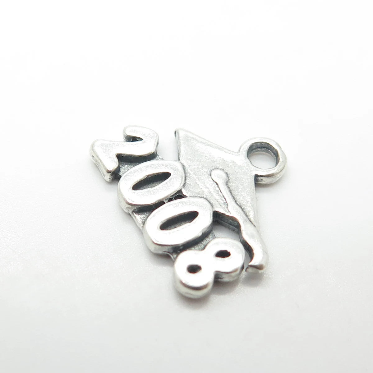 925 Sterling Silver Vintage "2008" Graduation Cap Charm Pendant