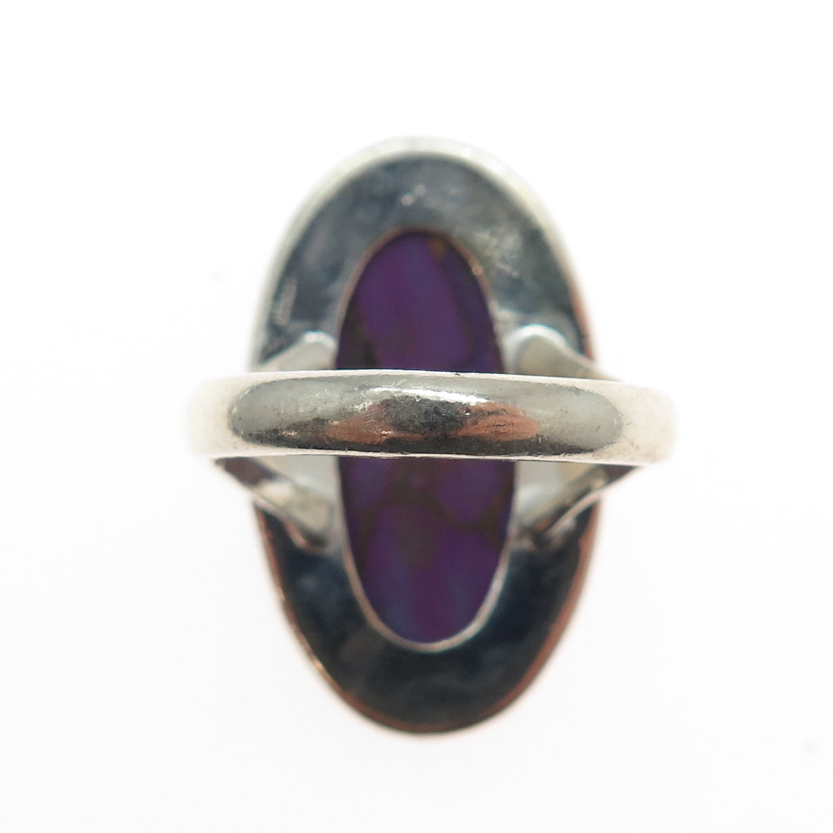 925 Sterling Silver Vintage Real Cabochon Mohave Purple Turquoise Ring Size 8.75