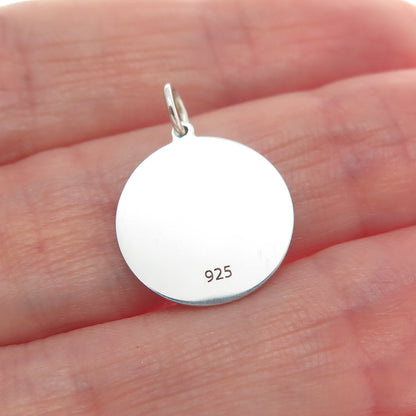 925 Sterling Silver Black Enamel Cross Round Tag Minimalist Charm Pendant