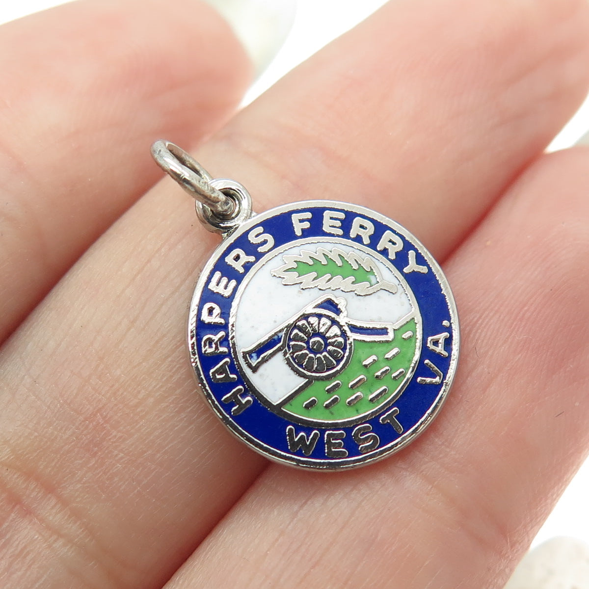 925 Sterling Silver Vintage Enamel Harpers Ferry West VA Charm Pendant