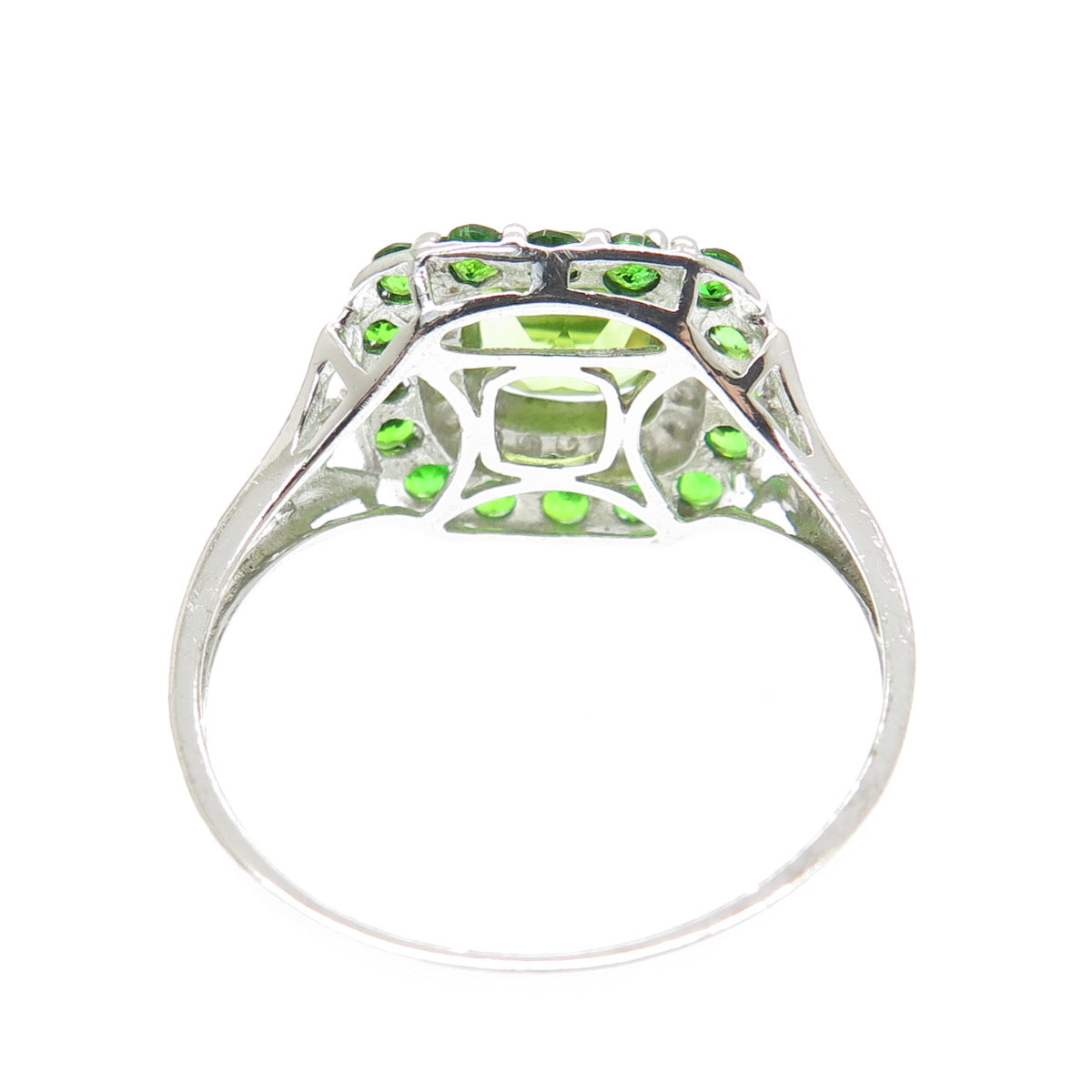 CHUCK CLEMENCY 925 Sterling Silver Real Diamond & Peridot Gem Ring Size 10.25