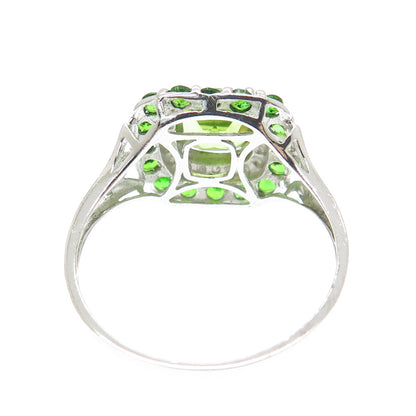 CHUCK CLEMENCY 925 Sterling Silver Real Diamond & Peridot Gem Ring Size 10.25