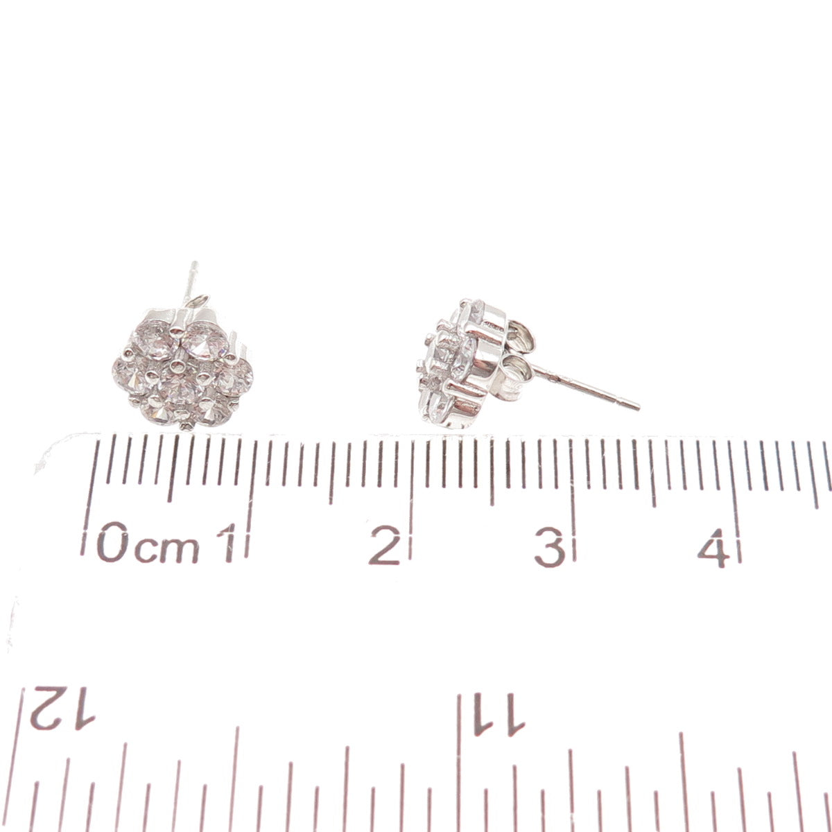925 Sterling Silver Round-Cut C Z Floral Stud Earrings