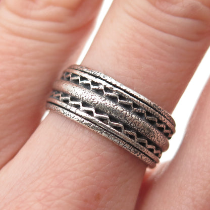 925 Sterling Silver Vintage Zig Zag Oxidized Band Ring Size 7