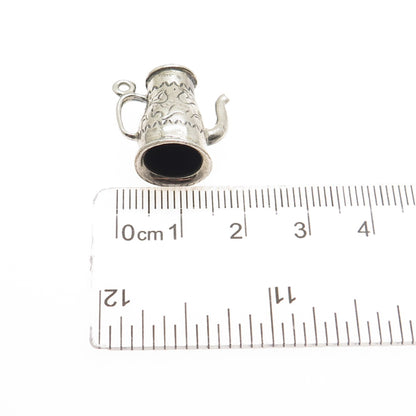 925 Sterling Silver Vintage Coffeepot Oxidized Minimalist 3D Charm Pendant