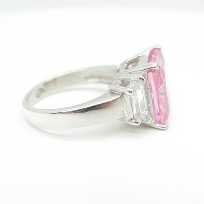 925 Sterling Silver Radiant-Cut Pink & White C Z Ring Size 8