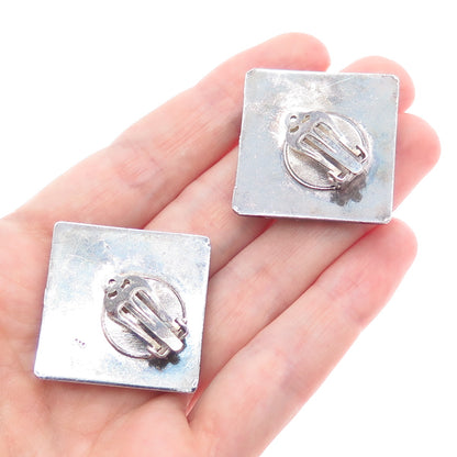 925 Sterling Silver Vintage Modernist Oxidized Clip On Earrings