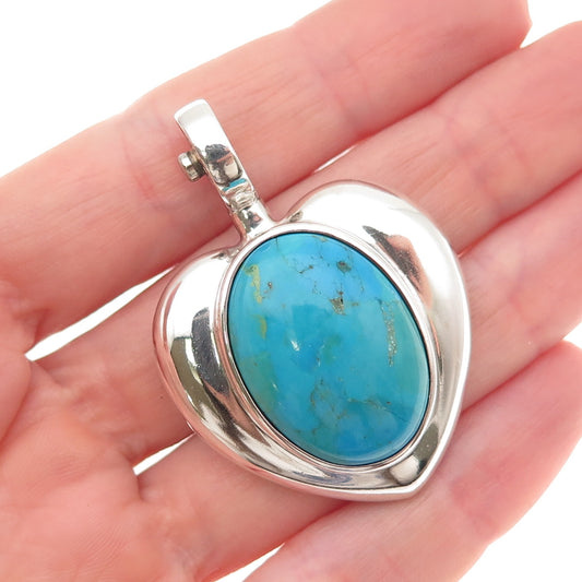 ESPO Joseph Esposito Sterling Silver Vintage Real Turquoise Heart Clip Pendant