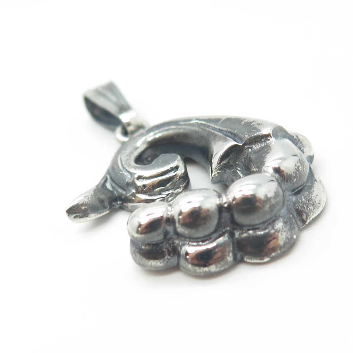 925 Sterling Silver Vintage Floral Oxidized Pendant
