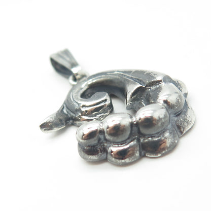 925 Sterling Silver Vintage Floral Oxidized Pendant