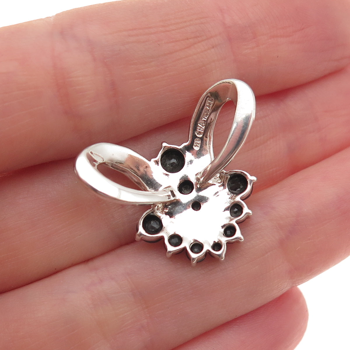 CNA Pranda Sterling Silver Vintage Real Round-Cut Sapphire Slide Charm Pendant