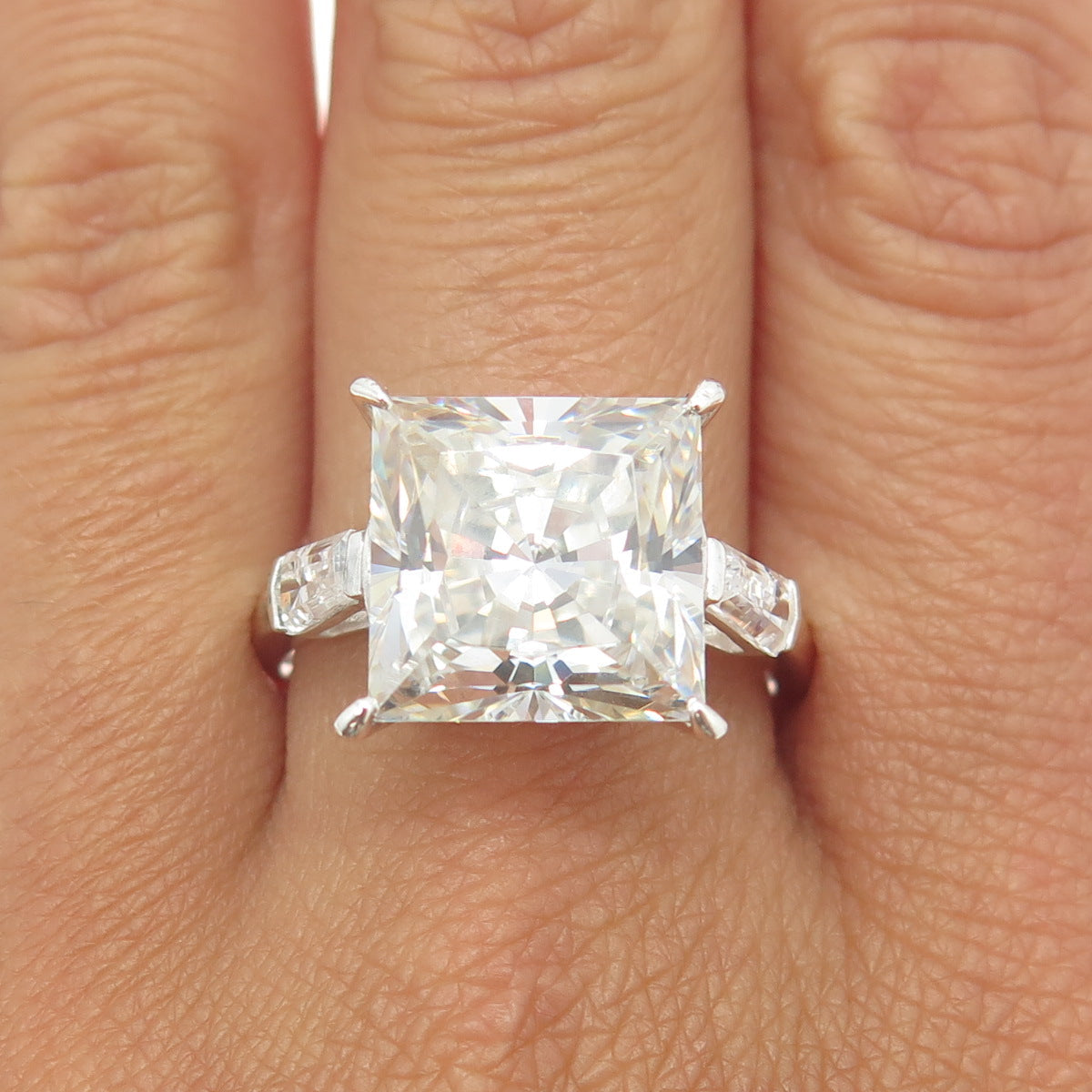 925 Sterling Silver Princess-Cut C Z Engagement Ring Size 11.25