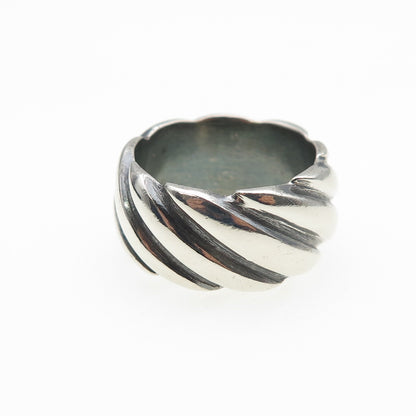 925 Sterling Silver Vintage Modernist Ribbed Band Oxidized Ring Size 7.25