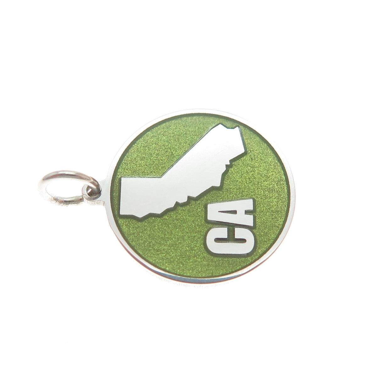 925 Sterling Silver Green Enamel California State Map Minimalist Charm Pendant