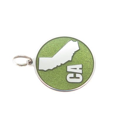 925 Sterling Silver Green Enamel California State Map Minimalist Charm Pendant