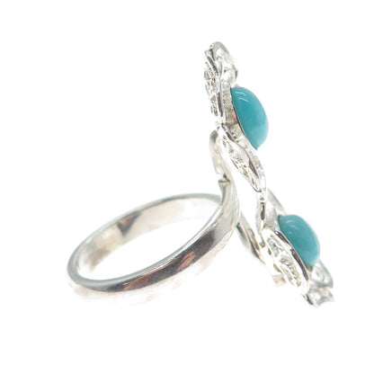 RIDER 950 Silver Vintage Real Turquoise Flower Blossom Bypass Ring Size 7