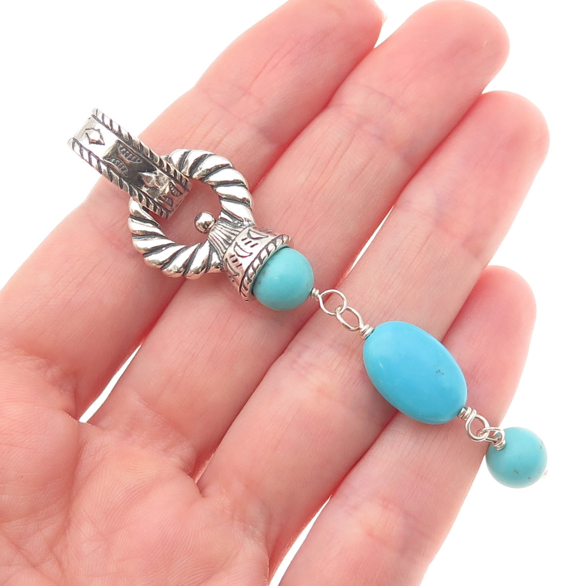 Carolyn Pollack Sterling Silver Vintage Southwestern Real Turquoise Drop Pendant