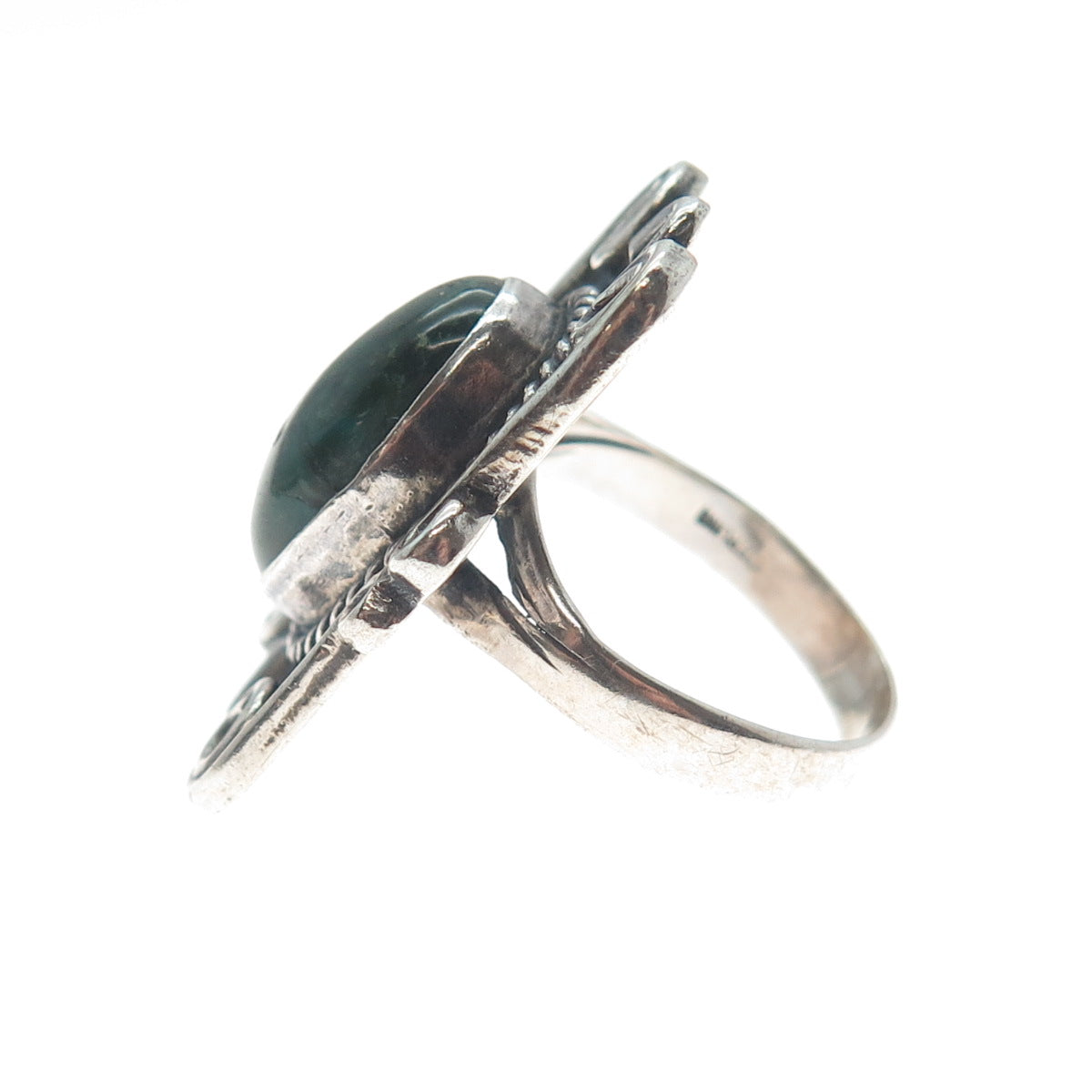Old Pawn Sterling Silver Vintage Royston Turquoise Oxidized Tribal Ring Size 7