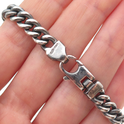 925 Sterling Silver Vintage Italy Cuban Link Oxidized Bracelet 7.75"