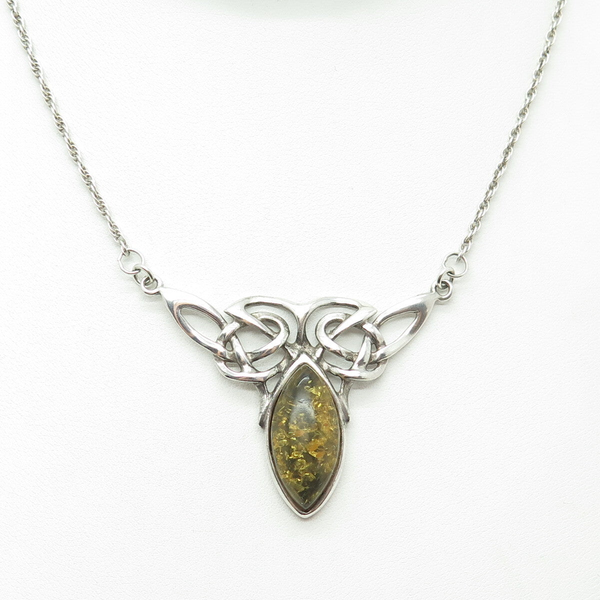 VALERIO V8 925 Sterling Silver Vintage Poland Amber Celtic Knot Necklace 17"