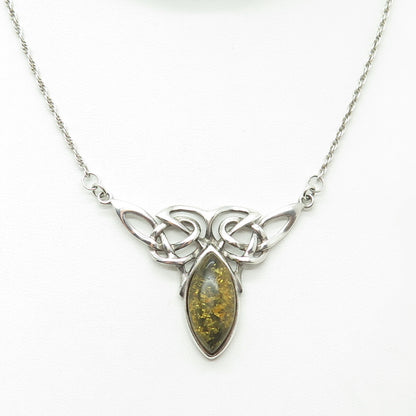 VALERIO V8 925 Sterling Silver Vintage Poland Amber Celtic Knot Necklace 17"