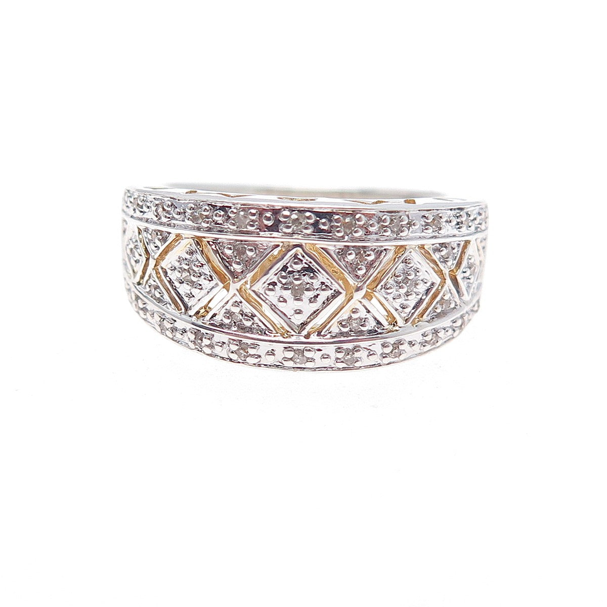 SUN 925 Sterling Silver Real Round-Cut Diamond Mom Ring Size 7