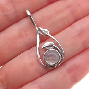 925 Sterling Silver Vintage Real Moonstone Floral Oxidized Charm Pendant