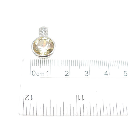 925 Sterling Silver Round-Cut Canary & White C Z Mini Slide Charm Pendant