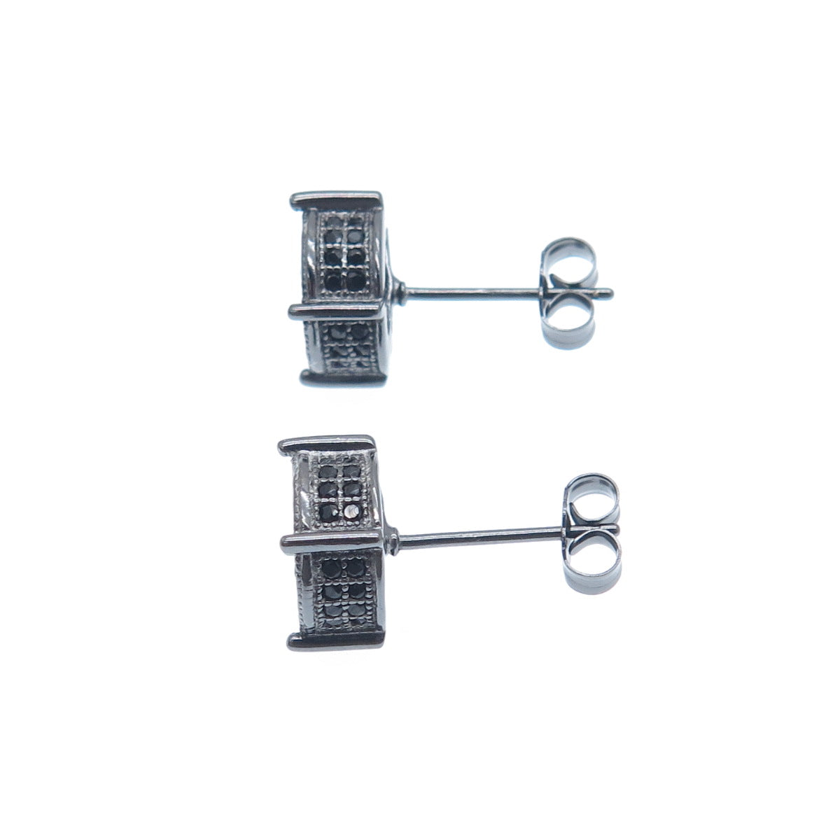 925 Sterling Silver Black Rhodium Real Round-Cut Black Spinel Stud Earrings