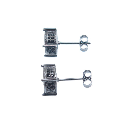 925 Sterling Silver Black Rhodium Real Round-Cut Black Spinel Stud Earrings