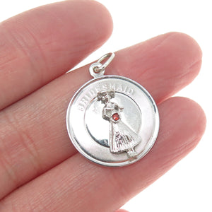 925 Sterling Silver Vintage Red C Z "Bridesmaid" Charm Pendant