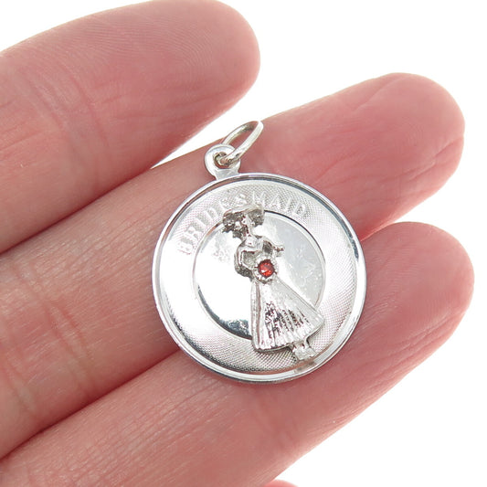 925 Sterling Silver Vintage Red C Z "Bridesmaid" Charm Pendant