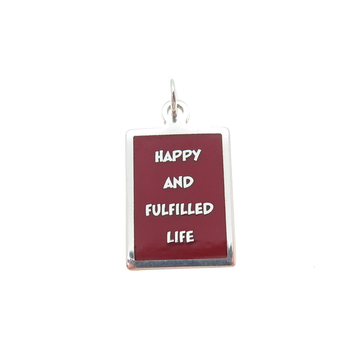 925 Sterling Silver Red Enamel Happy & Fulfilled Life Minimalist Charm Pendant