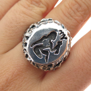 925 Sterling Silver Vintage Virgo Zodiac Sign Oxidized Nugget Ring Size 9.5
