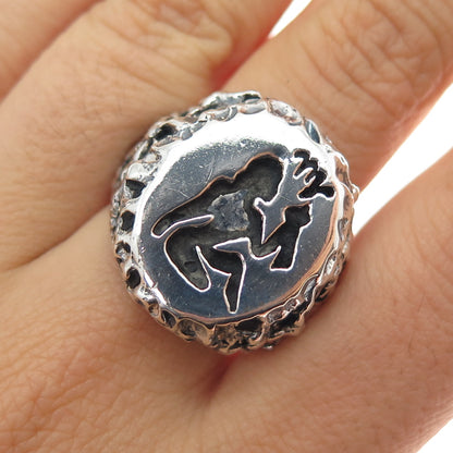 925 Sterling Silver Vintage Virgo Zodiac Sign Oxidized Nugget Ring Size 9.5