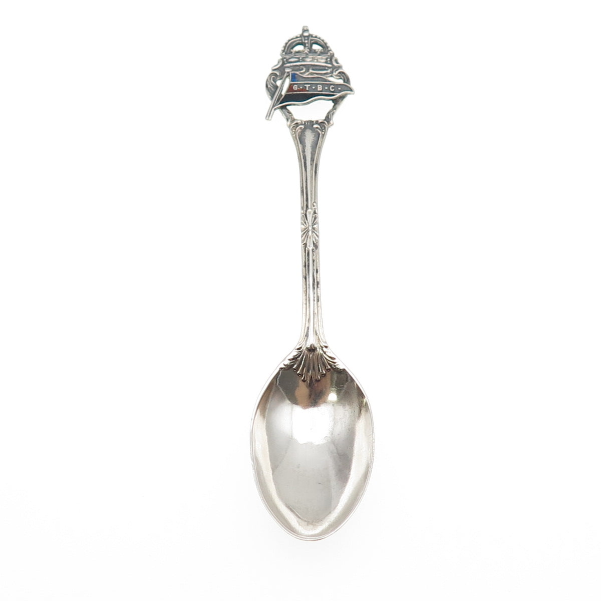 925 Sterling Silver Antique Art Deco Enamel GTBC Flag Coffee Spoon