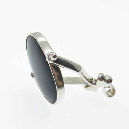 925 Sterling Silver Vintage Mother-of-Pearl & Black Onyx Gem Reversible Pendant