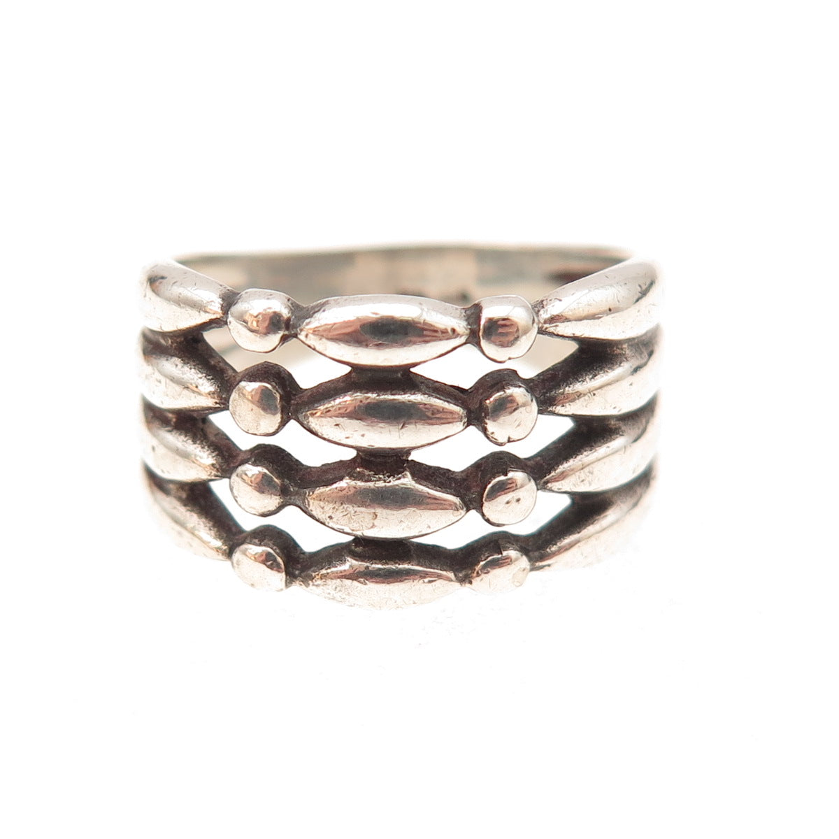 Boma 925 Sterling Silver Vintage Modernist 4-Row Oxidized Ring Size 5