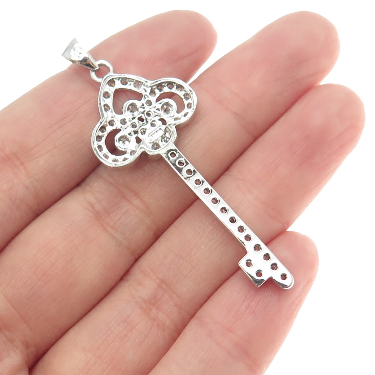 925 Sterling Silver Pave Round-Cut C Z Key Pendant