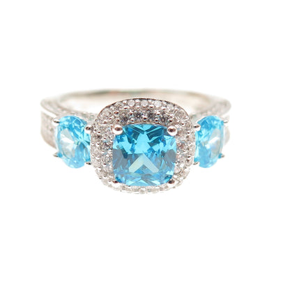 925 Sterling Silver Blue & White C Z Ring Size 5.25