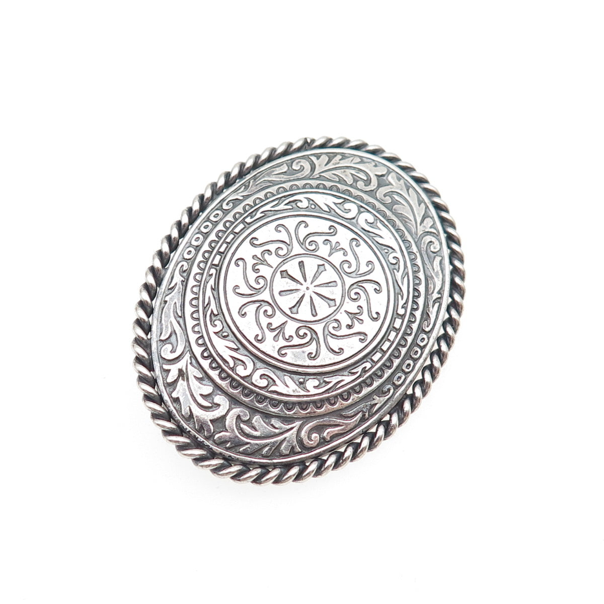 CARL ART 925 Sterling Silver Vintage Floral Scroll Oxidized Pin Brooch