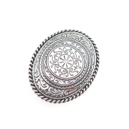 CARL ART 925 Sterling Silver Vintage Floral Scroll Oxidized Pin Brooch