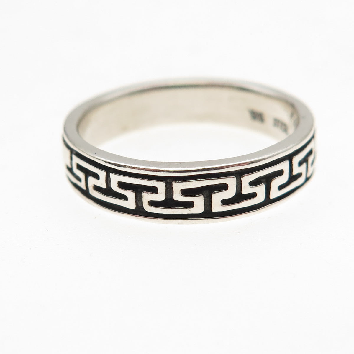 Wheeler Mfg 925 Sterling Silver Vintage Greek Maze Oxidized Band Ring Size 8