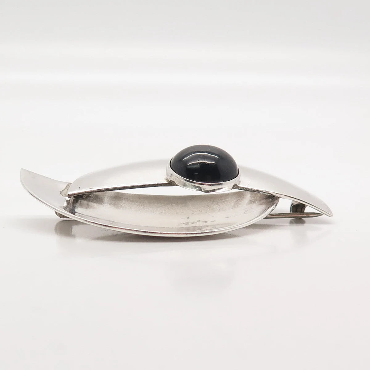 925 Sterling Silver Vintage Mexico Real Black Onyx Gem Modernist Pin Brooch