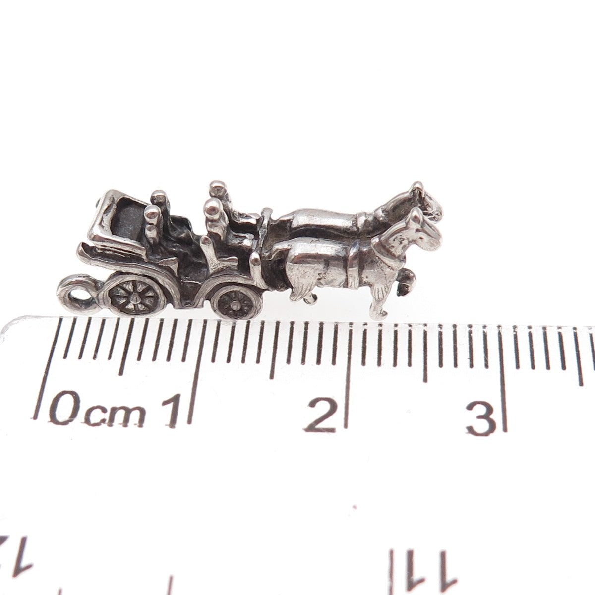 925 Sterling Silver Vintage Carriage Oxidized 3D Charm Pendant