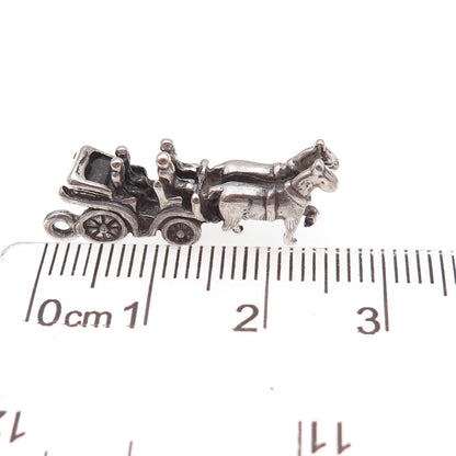 925 Sterling Silver Vintage Carriage Oxidized 3D Charm Pendant