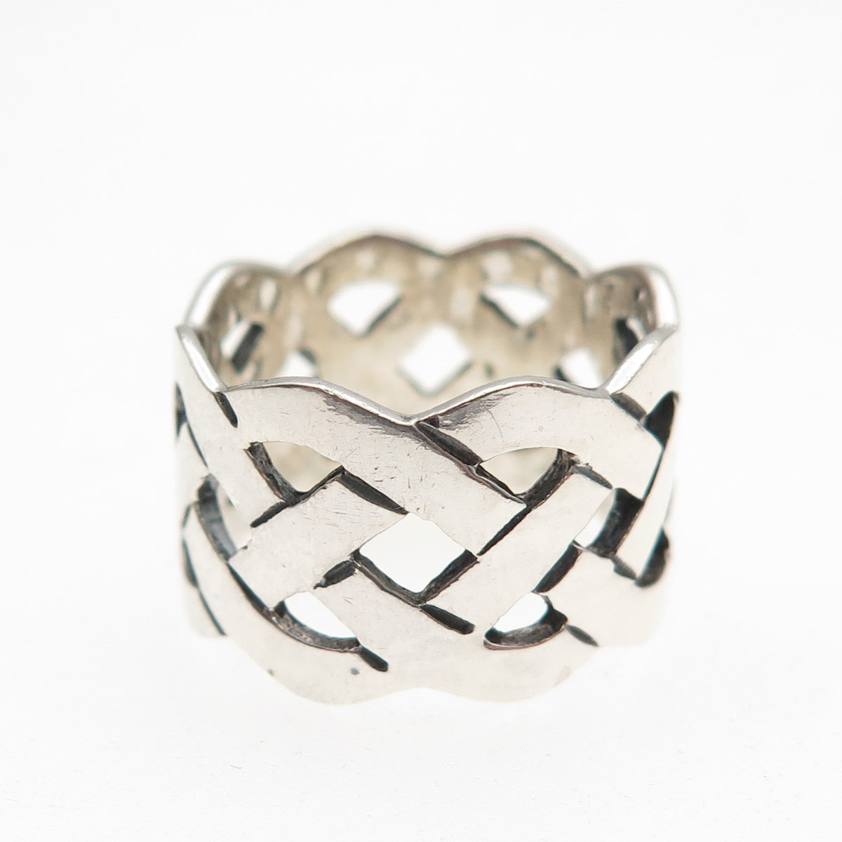 925 Sterling Silver Vintage Celtic Woven Knot Wide Band Ring Size 6.25